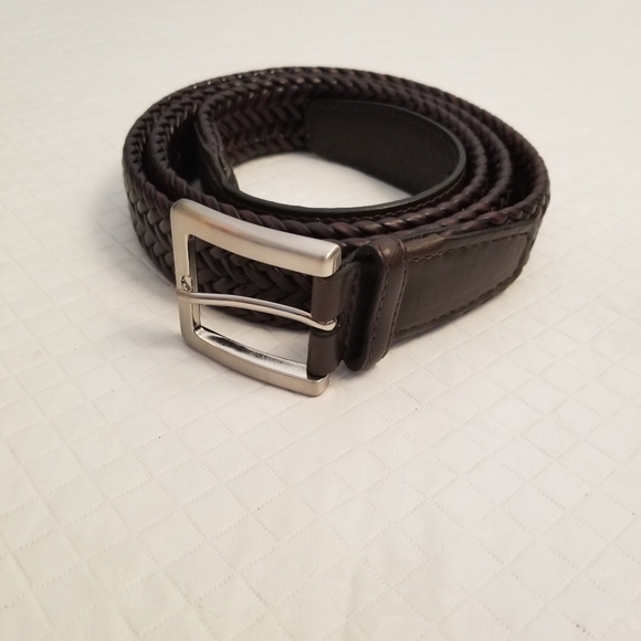 Mens Belt Braided  Bonded Leather Brown Size 50/126 Silver Colored Buckle - Picture 1 of 9
